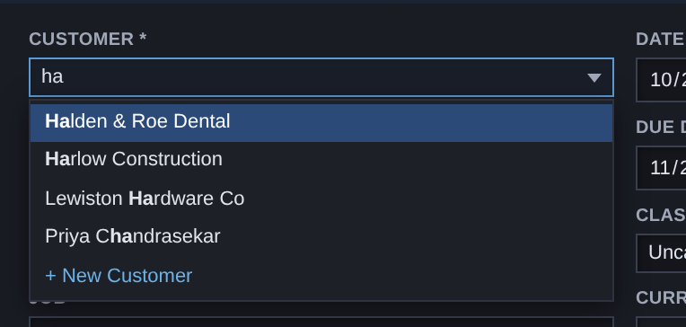 The same list in the dark theme.